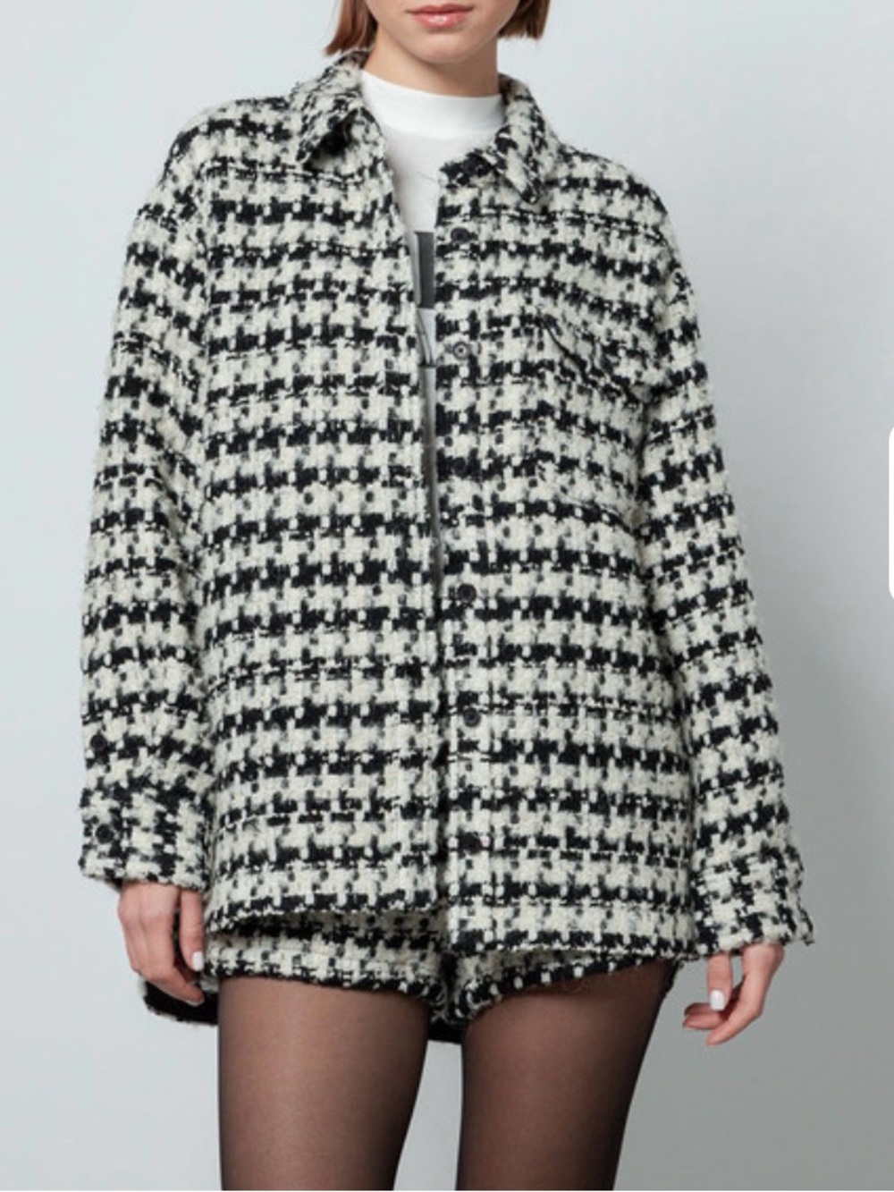 Anine Bing Sloan Houndstooth Wool Blend tweed  High-Low Jacket NWT HEAVY~L
